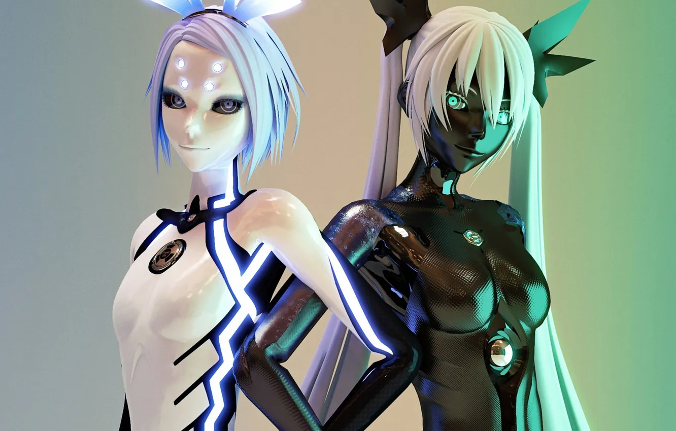 Фото обои девушки, робот, арт, vocaloid, hatsune miku, андроид, kagamine rin, вокалоид