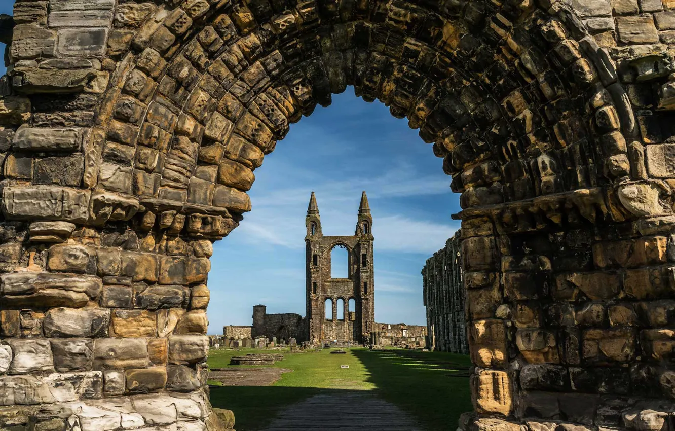 Фото обои Шотландия, арка, архитектура, Сент-Эндрюс, Собор Святого Андрея