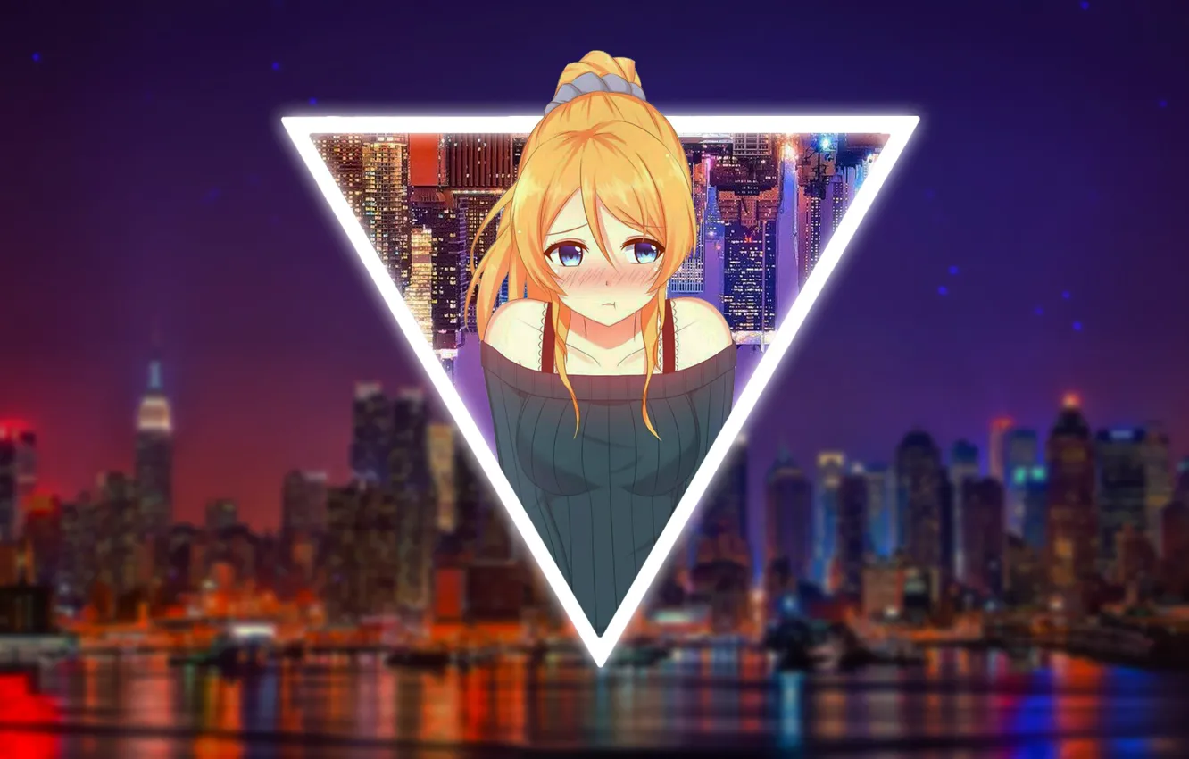 Фото обои Girl, City, Anime, Night