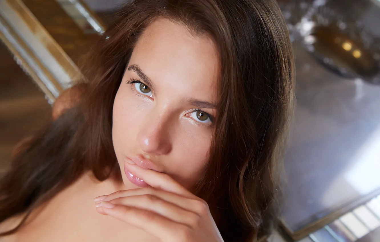 Фото обои long hair, hot girl, model, brunette, sexy woman, photoshoot, posing, closeup