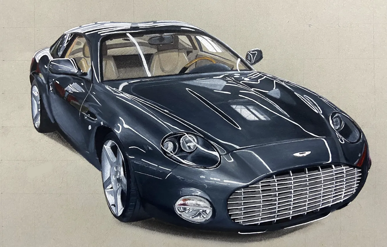 Фото обои Aston Martin, Черный, Рисунок, Автомобиль, Арт, Спереди, 2022, Aston Martin DB7 Zagato