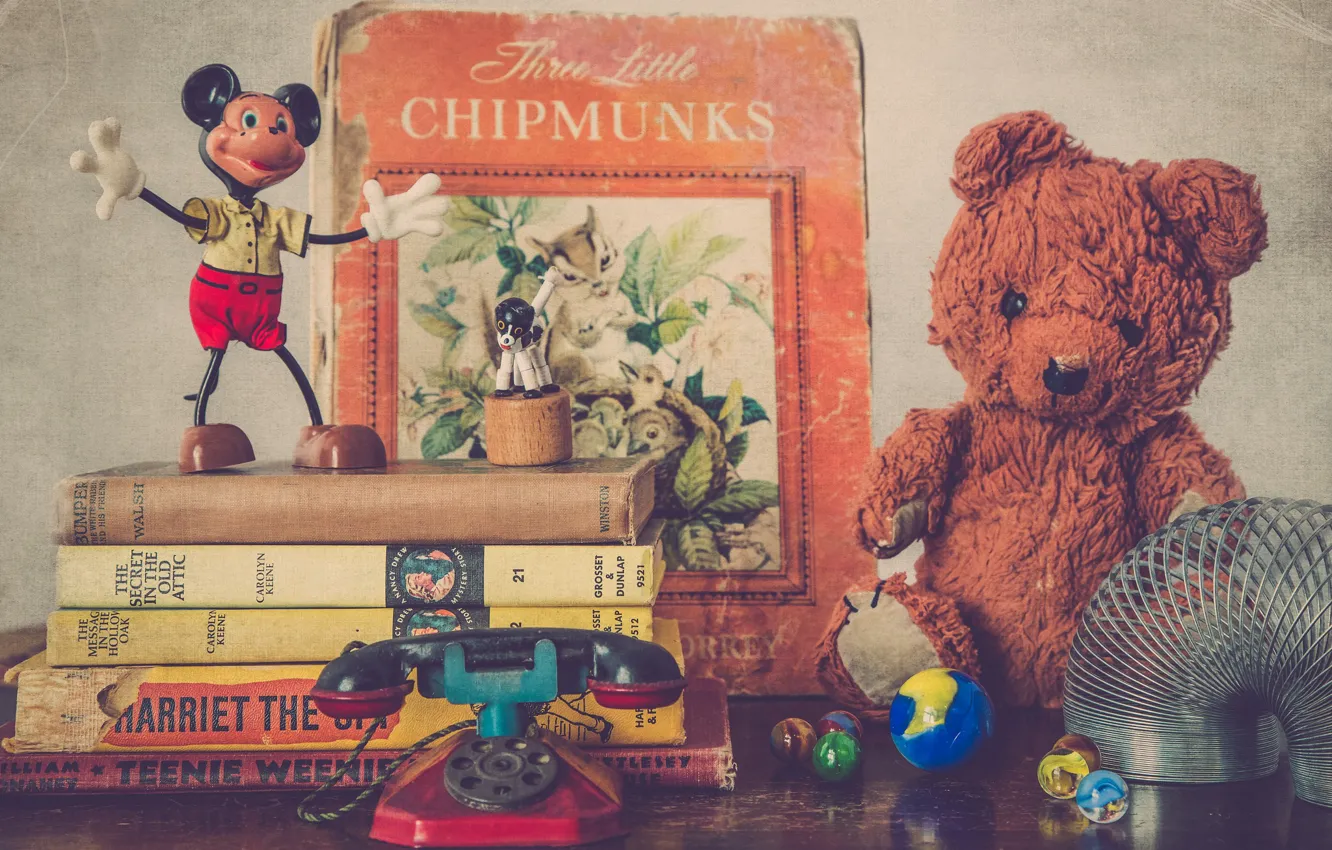 Фото обои toys, childhood, books