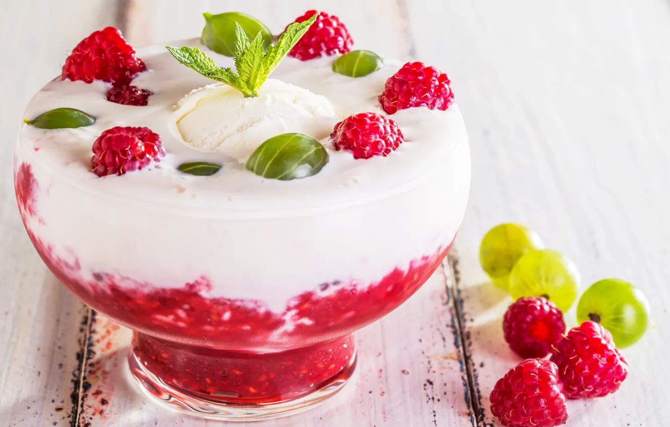 Фото обои ягоды, малина, мороженое, десерт, варенье, dessert, raspberry, jam