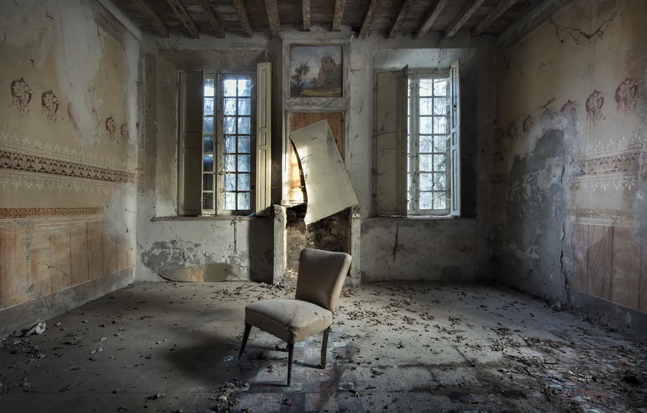 Фото обои комната, окна, стул