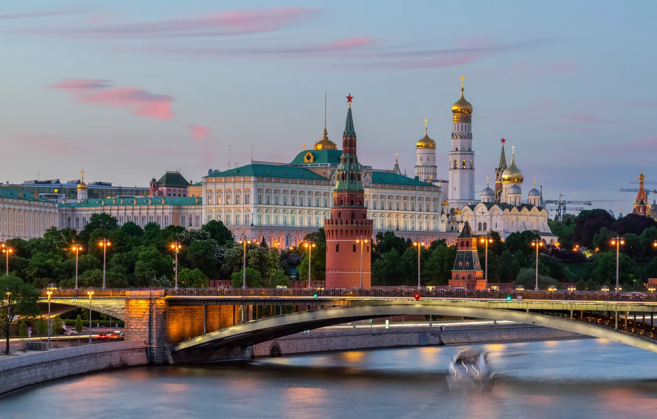 Фото обои Мост, Собор, Москва, Кремль, Россия, Russia, Moscow, Kremlin