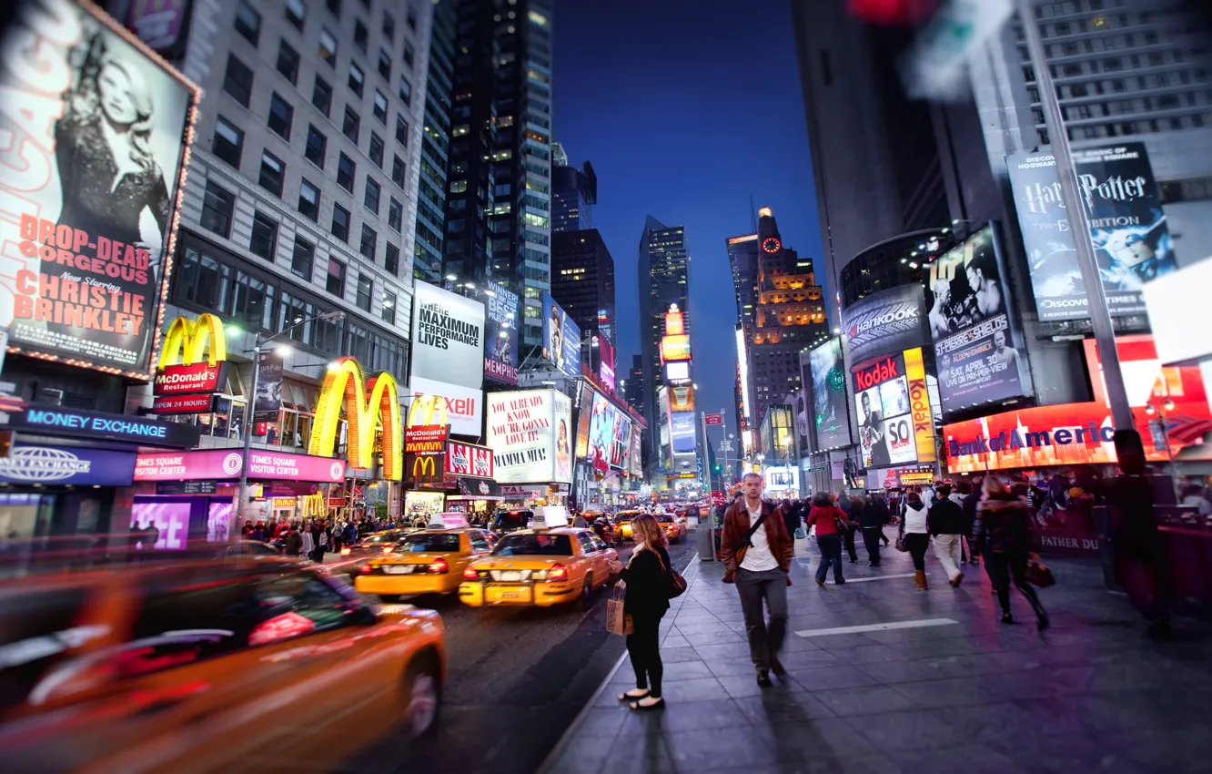 Фото обои ночь, нью-йорк, new york, usa, nyc, Times Square, Down on Broadway