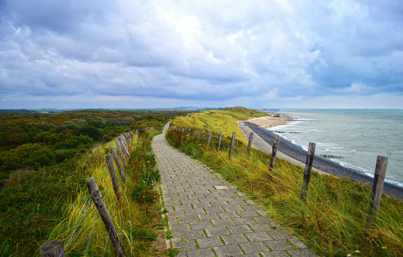 Фото обои beach, sea, ocean, seascape, clouds, way, pathway, seaside