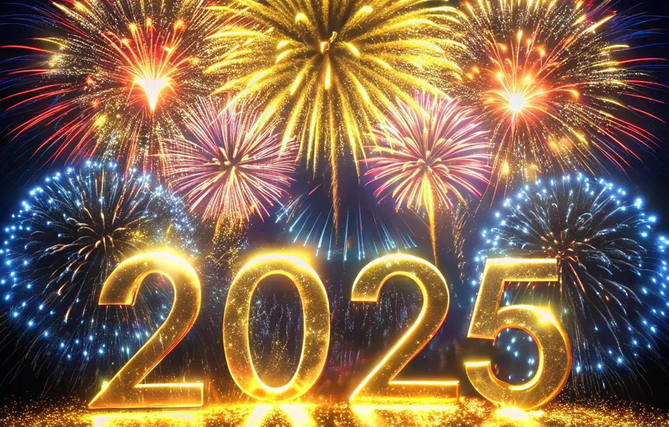 Фото обои салют, colorful, Новый Год, цифры, new year, fireworks, numbers, 2025