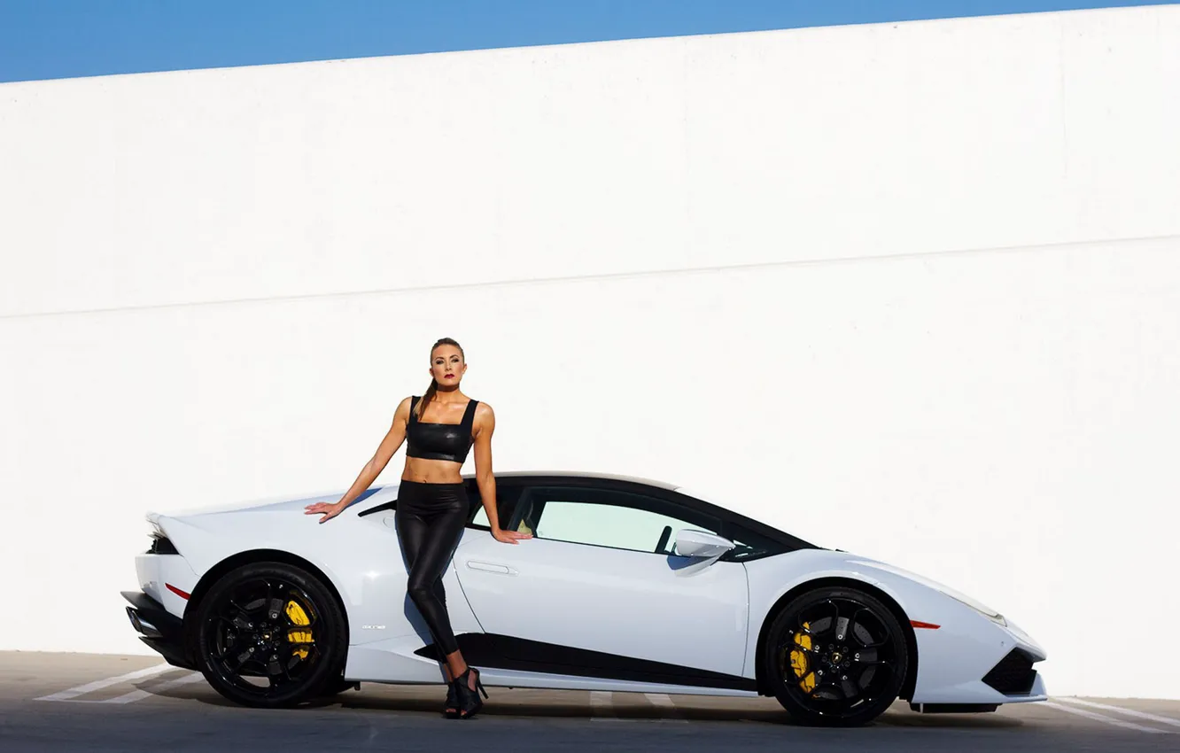 Фото обои девушка, Девушки, Lamborghini, блондинка, белый авто