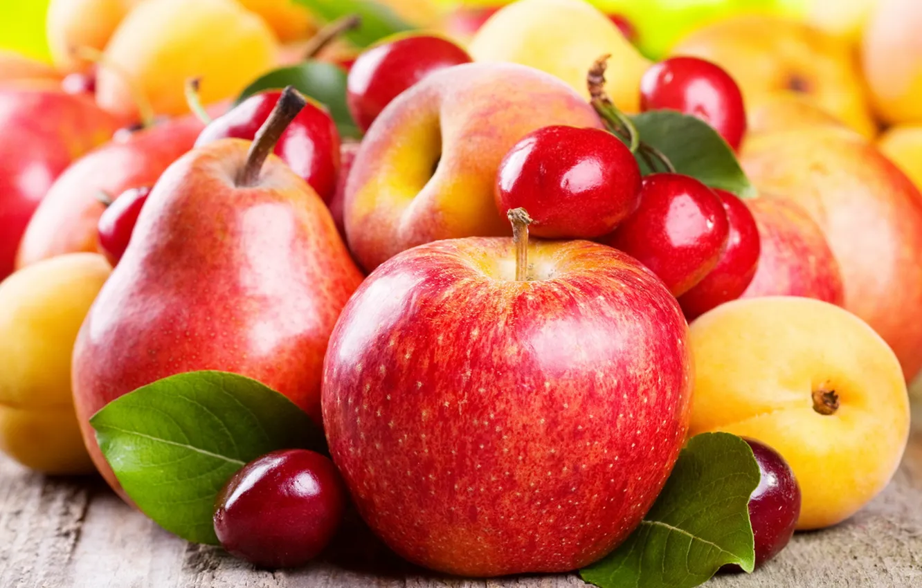Фото обои яблоки, фрукты, абрикос, груши, черешня