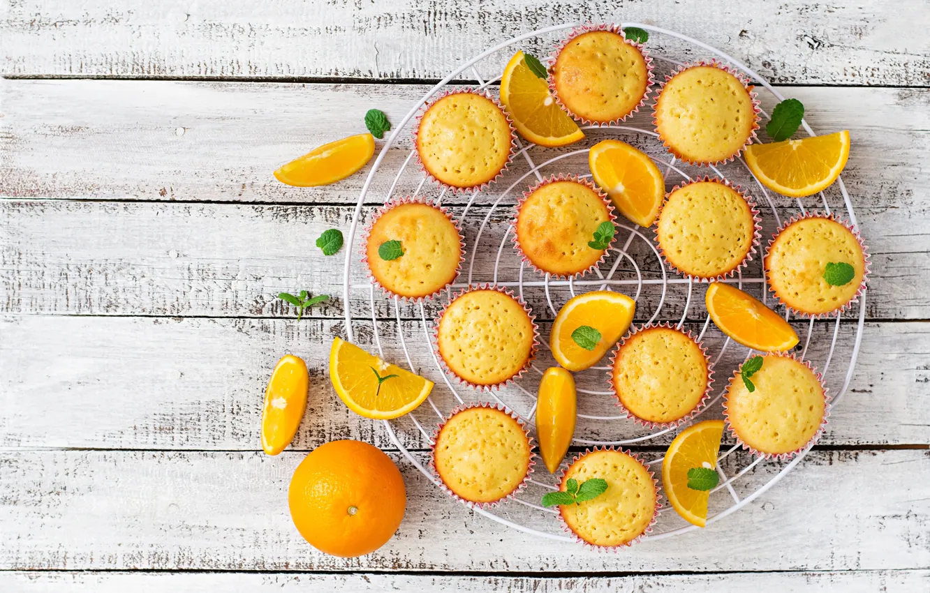 Фото обои апельсин, цитрус, мята, кексы, Timolina