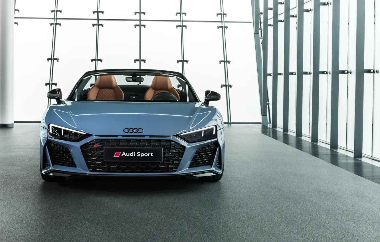 Фото обои Audi R8, вид спереди, Spyder, V10, 2019
