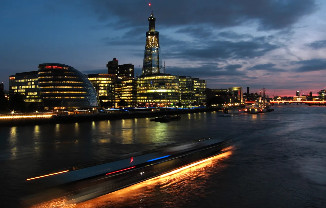 Фото обои ночь, город, огни, река, лондон, london, темза, river