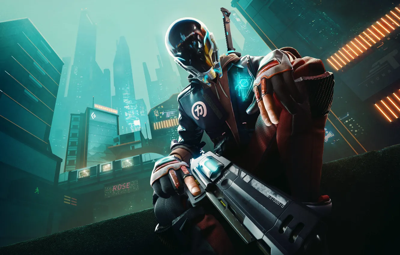 Фото обои Пистолет, Мужчина, Ubisoft, Game, Игра-шутер от первого лица, Hyper Scape, Королевская битва, First-person shooter battle …