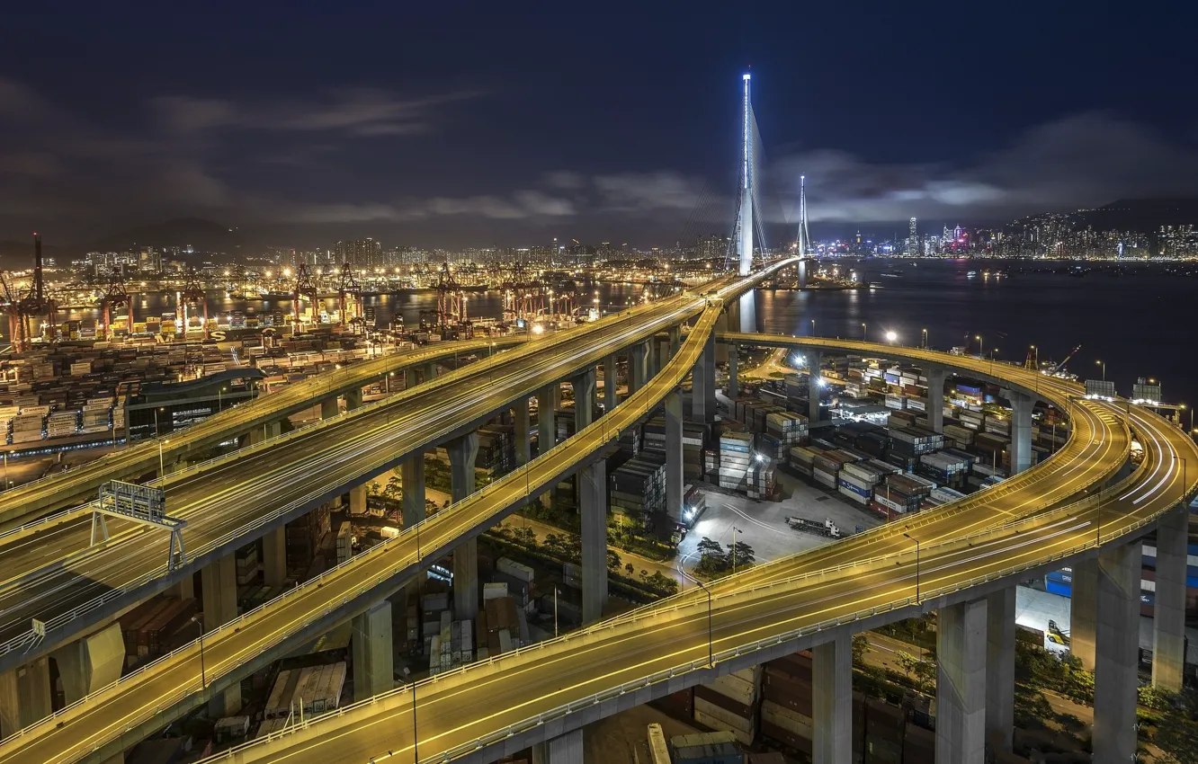 Фото обои дороги, Гонконг, Китай, Stonecutters` Bridge，HongKong