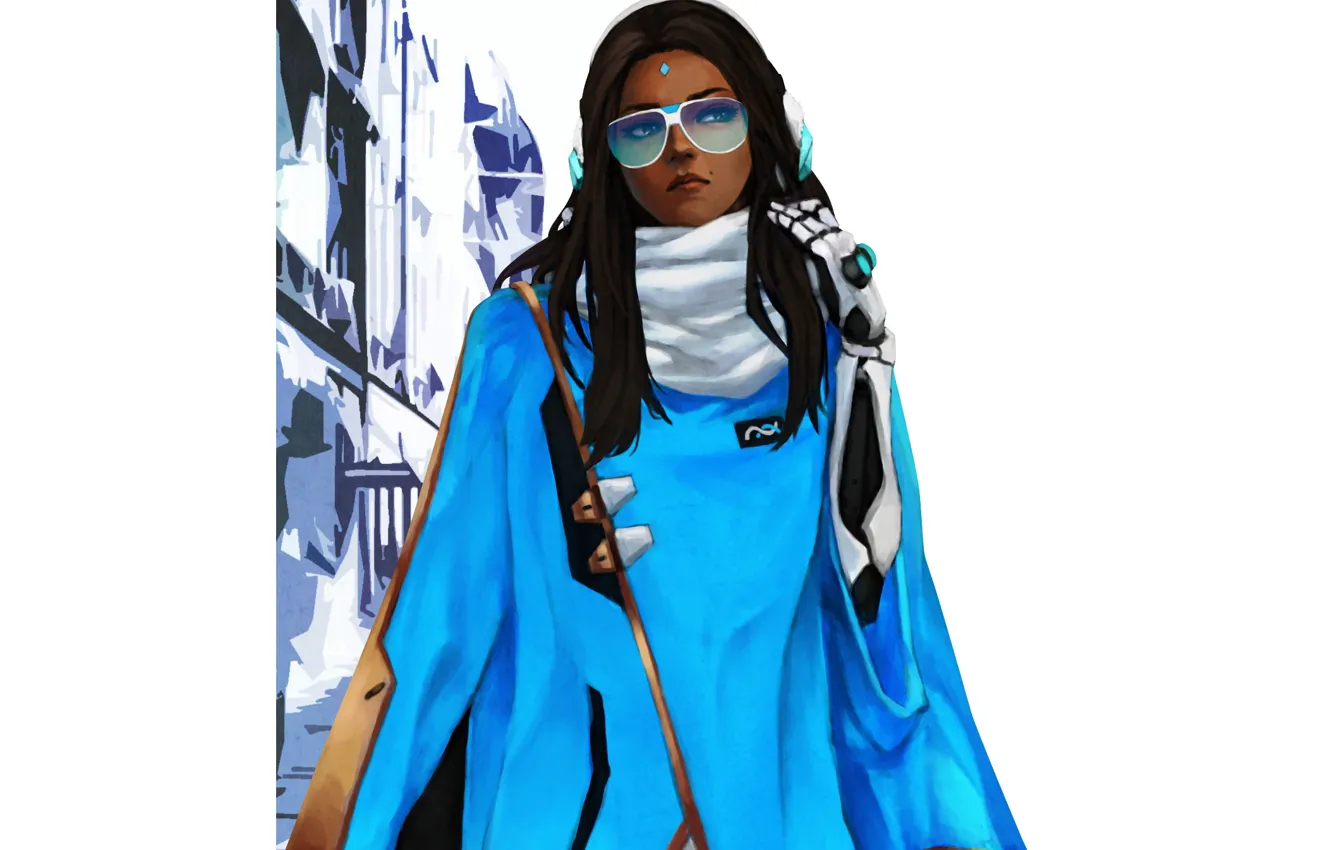Фото обои девушка, арт, очки, костюм, Overwatch, Symmetra, Satya Vaswani