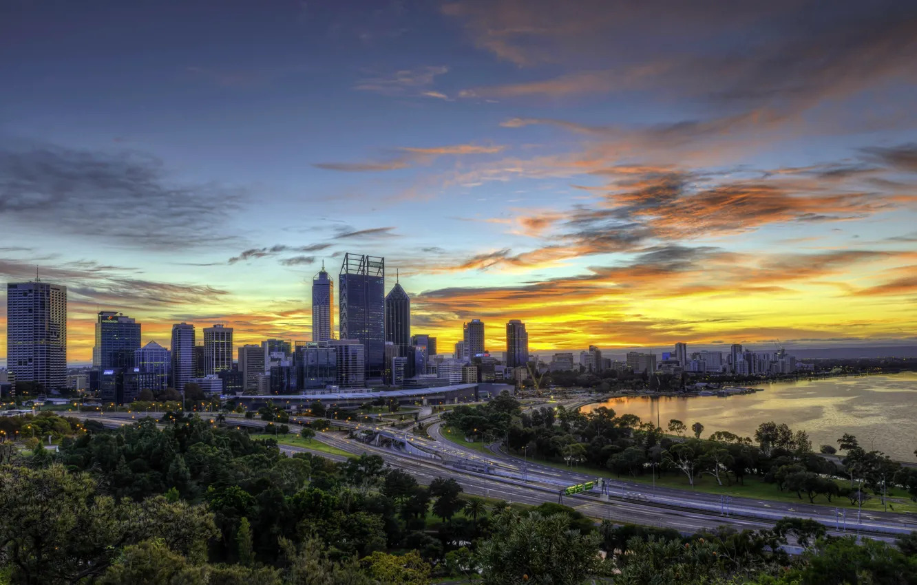 Фото обои закат, город, фото, рассвет, дороги, дома, Австралия, Сидней