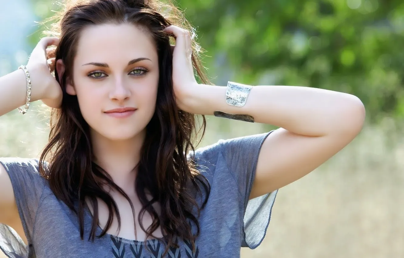 Фото обои девушка, природа, актриса, брюнетка, Kristen Stewart