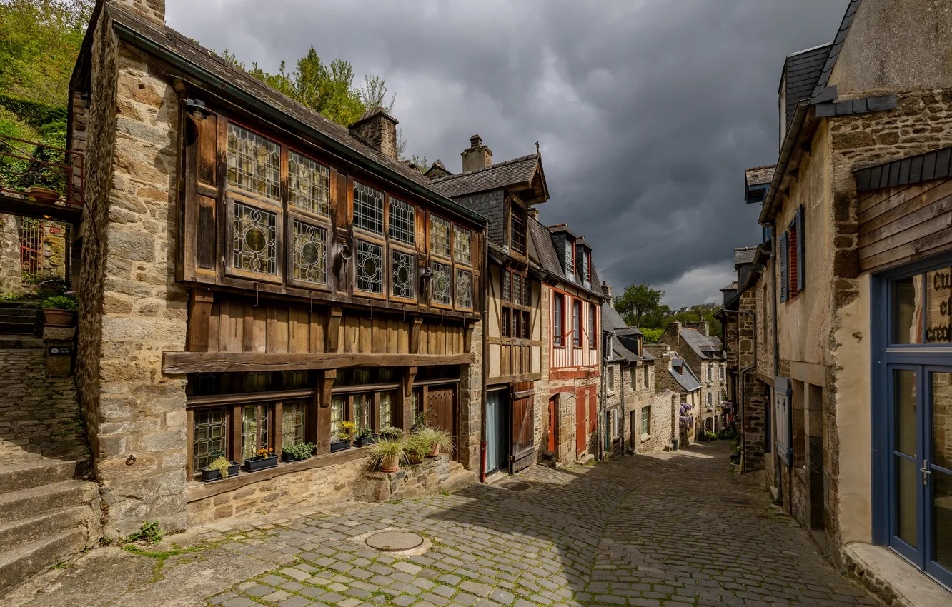 Фото обои улица, Франция, здания, Dinan