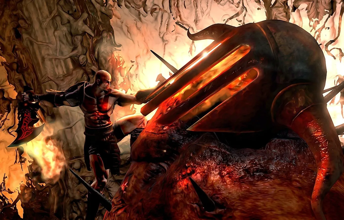 Фото обои hate, fire, flame, sword, armor, Kratos, soul, PS3