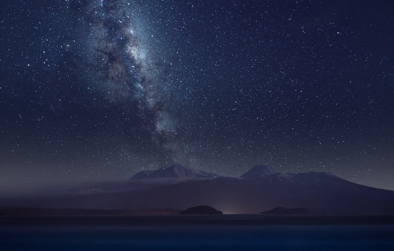 Фото обои космос, звезды, горы, ночь, млечный путь