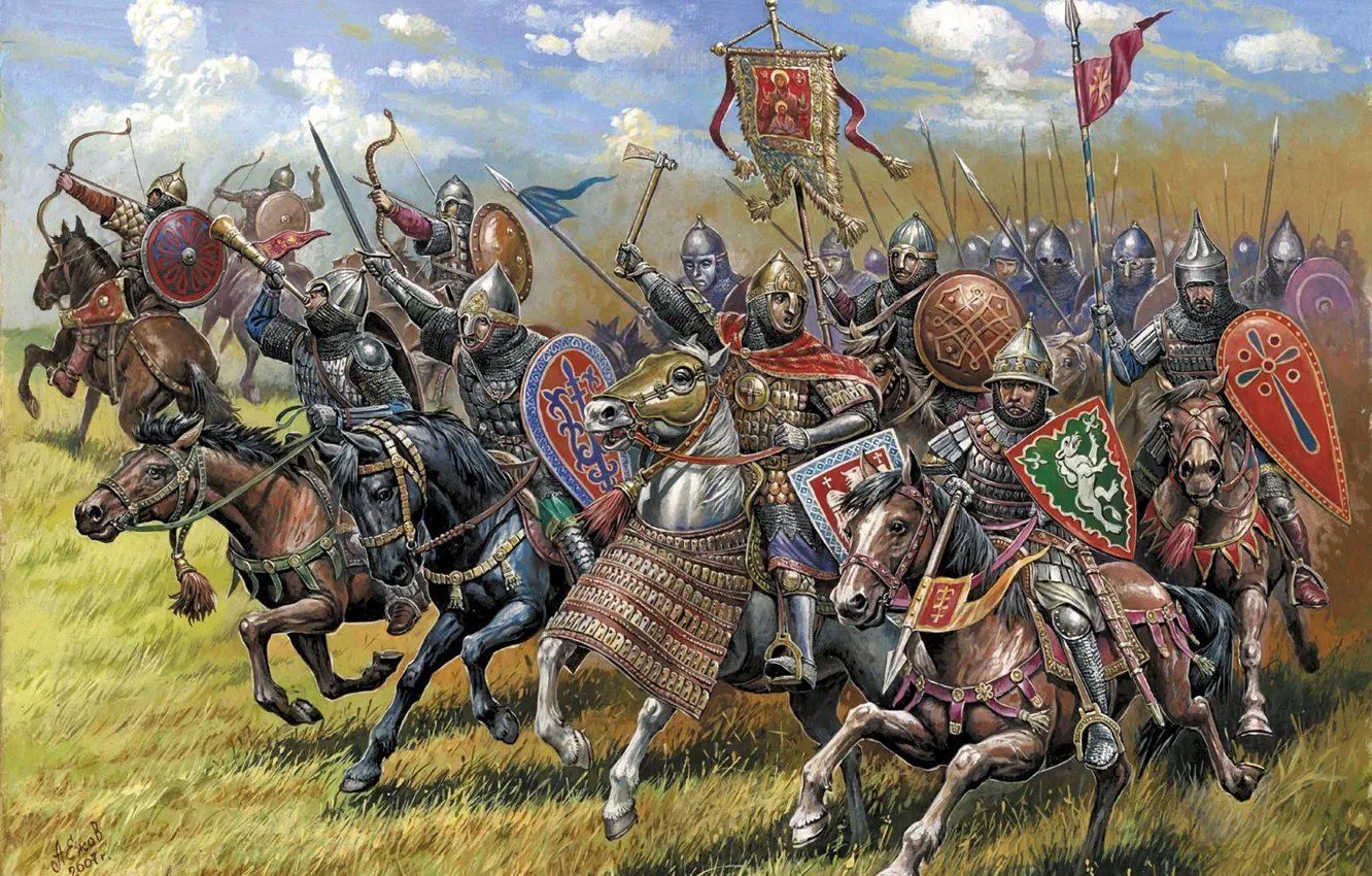 Фото обои арт, солдаты, XIII-XIV вв, владеющие всеми видами оружия, ядром конницы были княжеские дружины, состоявшие из …