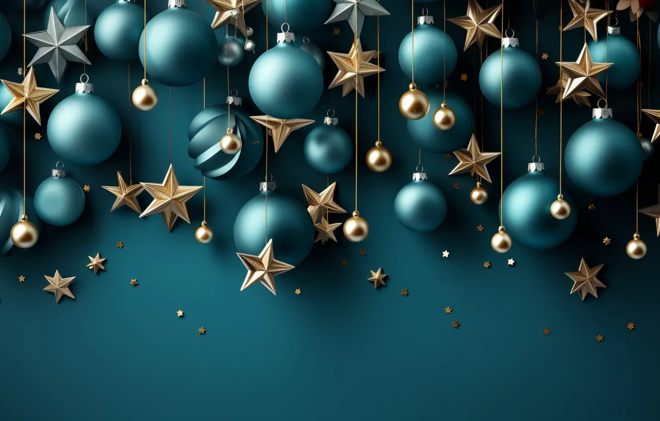 Фото обои украшения, темный фон, золото, шары, Новый Год, Рождество, golden, new year
