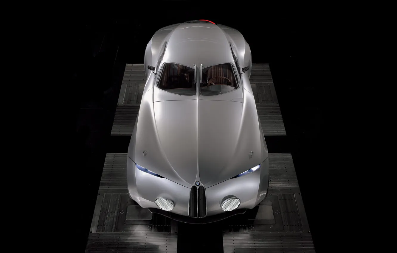 Фото обои концепт кар, серебристый, BMW, чёрный фон