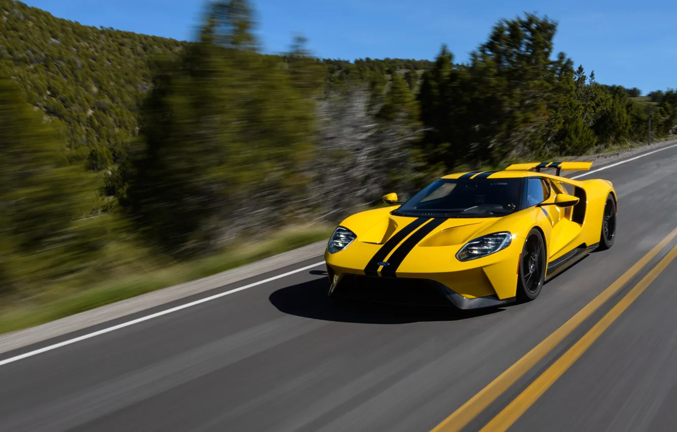 Фото обои car, Ford, Ford GT, yellow, race, speed, fast