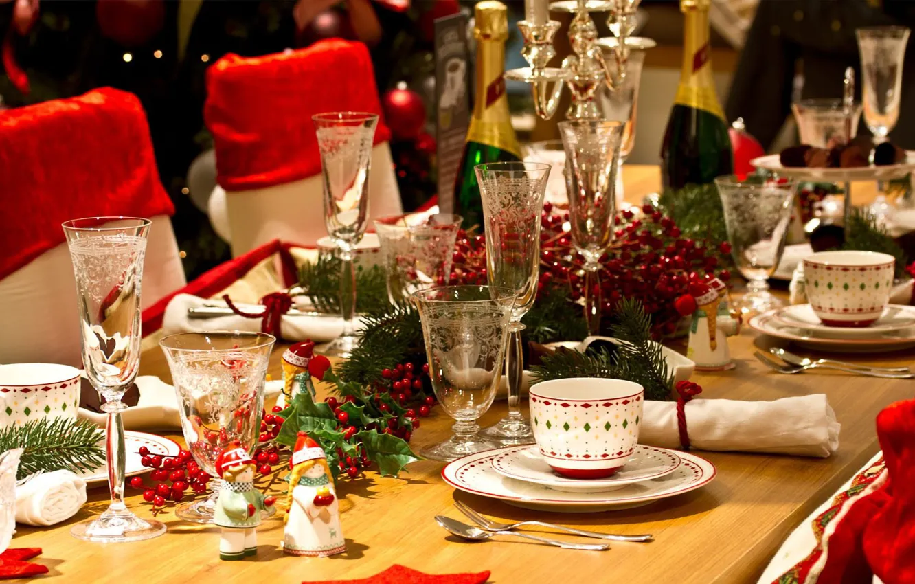 Фото обои стол, бокалы, чашки, декор, сервировка