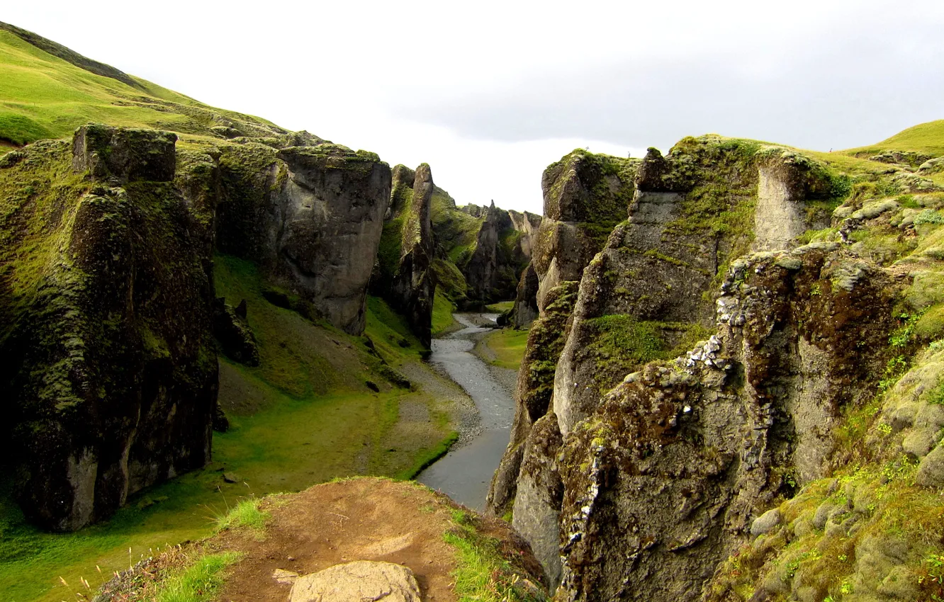 Фото обои скалы, каньон, речка