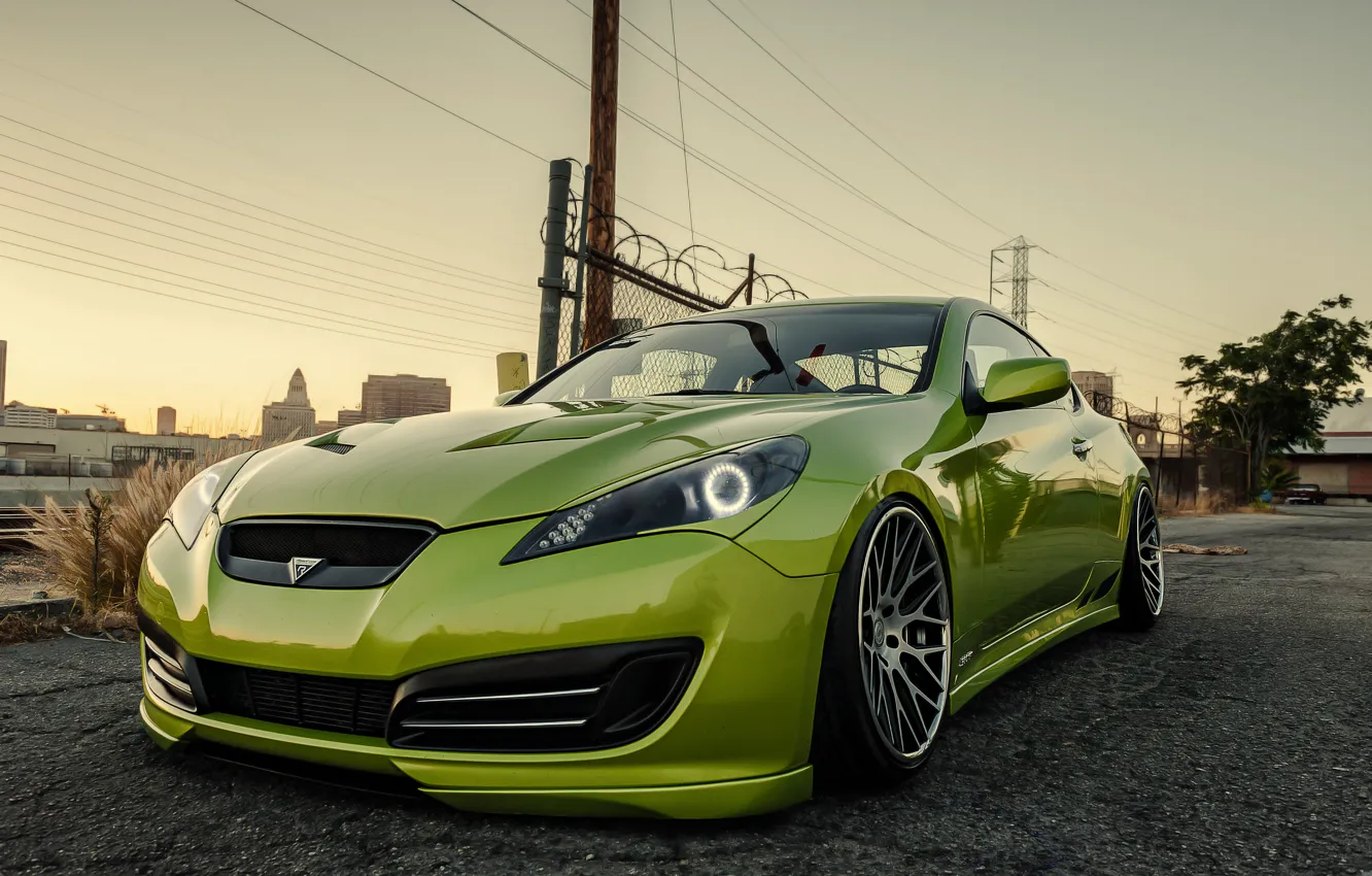 Фото обои зеленый, green, купе, tuning, hyundai, хёндай, stance, genesis