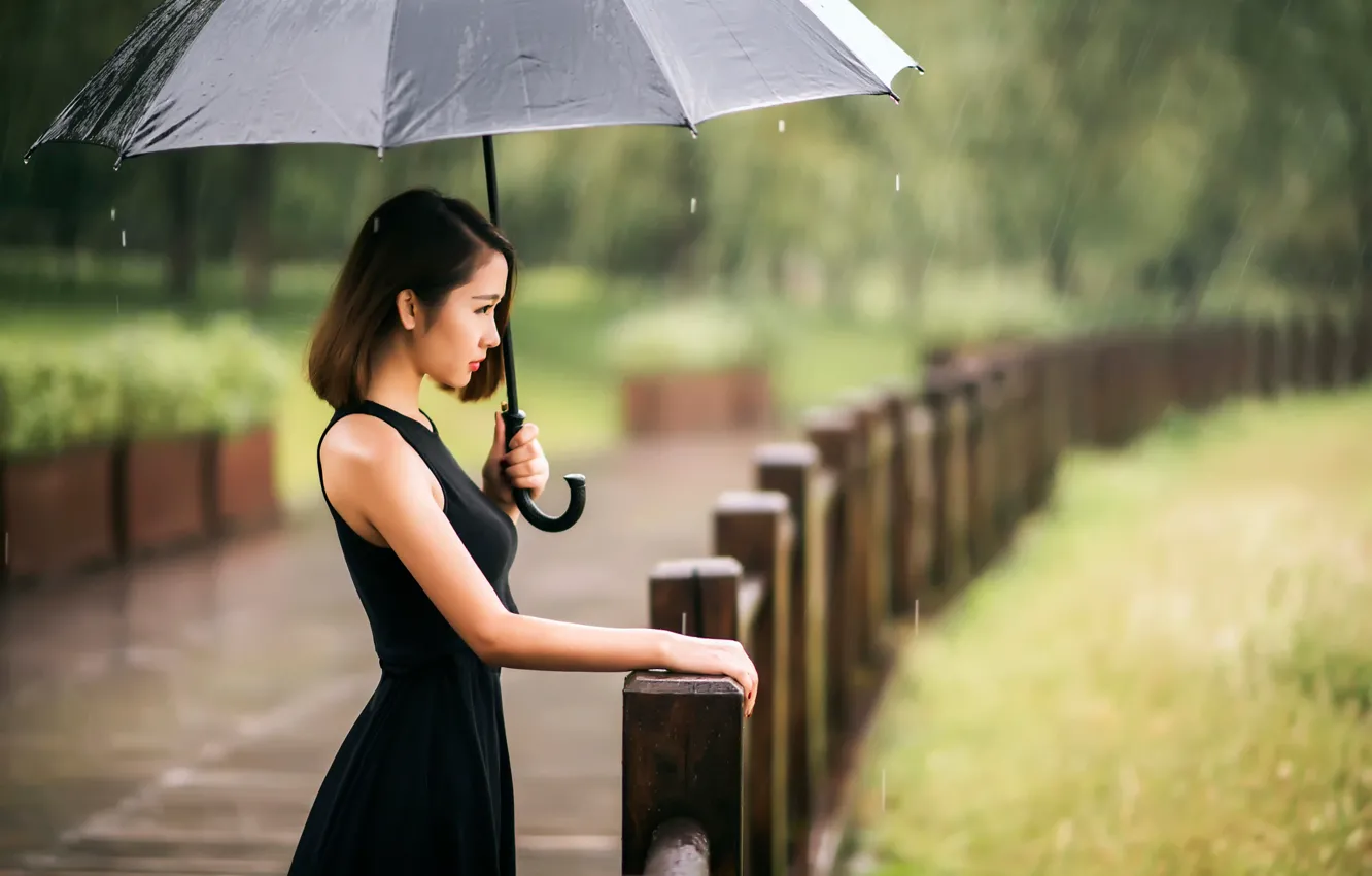 Фото обои девушка, дождь, зонт, rain-color