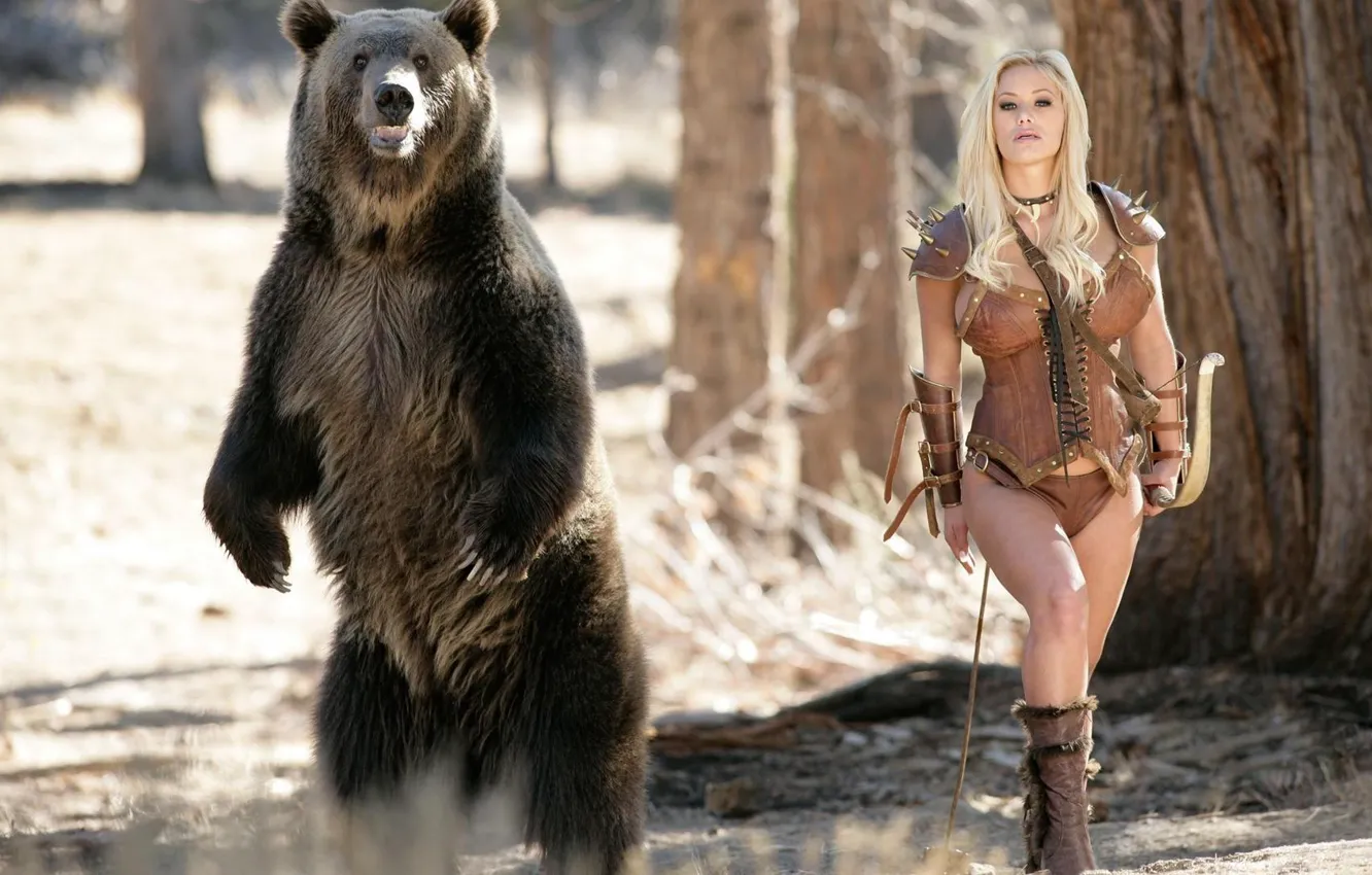 Фото обои фентези, девушки, медведь, лук, лучница, Shyla stylez
