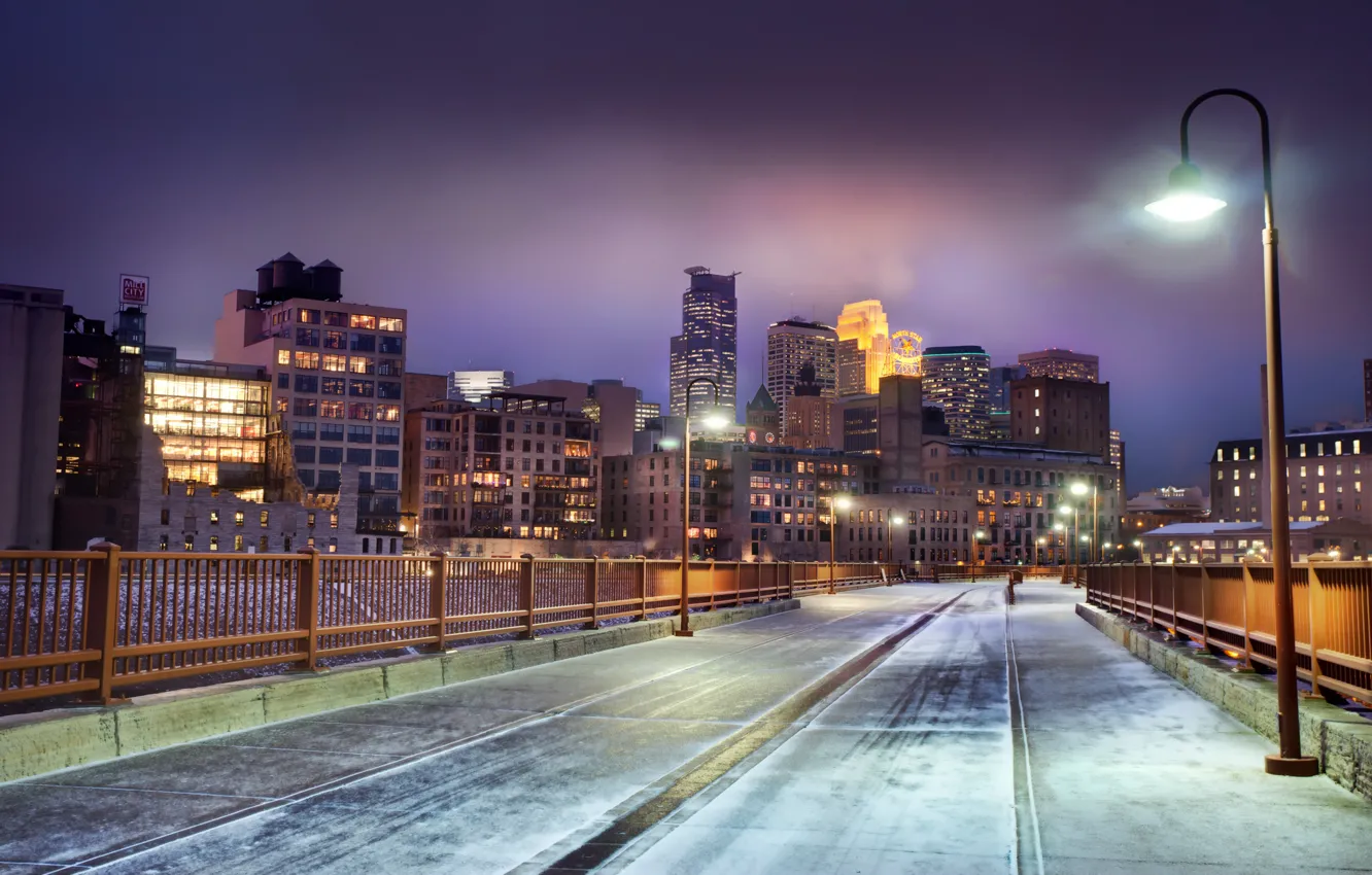 Фото обои зима, снег, ночь, United States, winter, snow, Миннесота, Skyline at Night