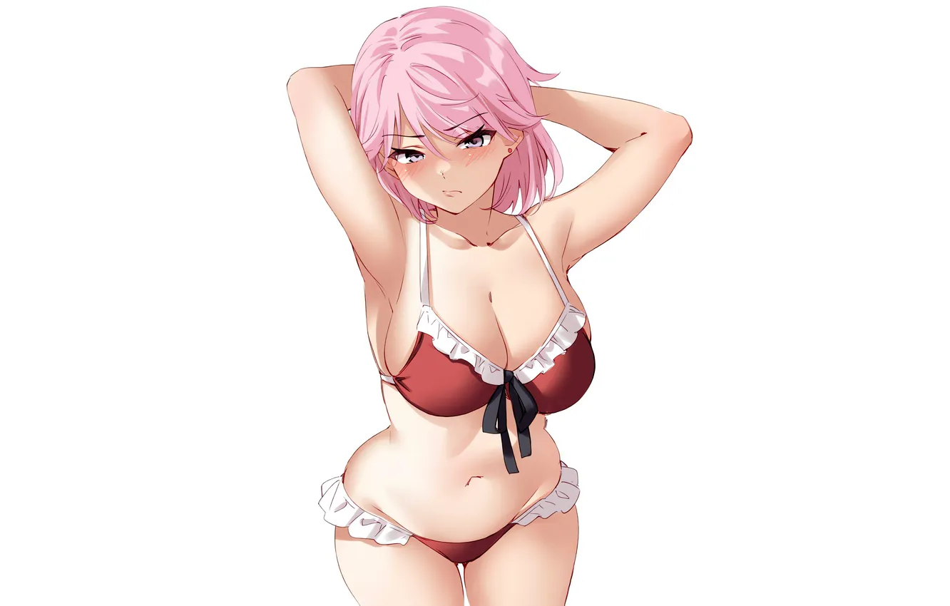 Фото обои girl, sexy, cleavage, pink hair, boobs, sexy girl, anime, beautiful