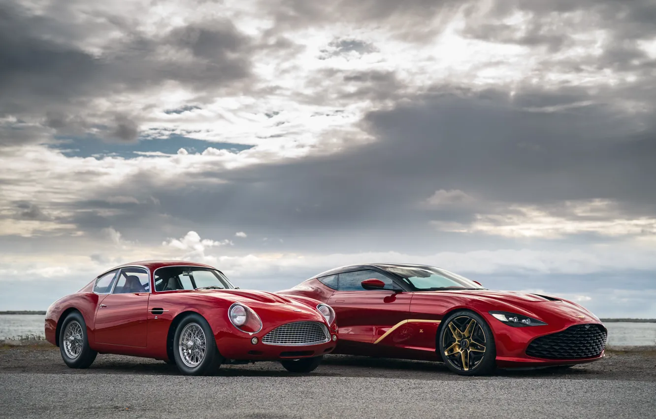 Фото обои облака, Aston Martin, красные, Zagato, 2020, DB4 GT Zagato Continuation, DBS GT Zagato