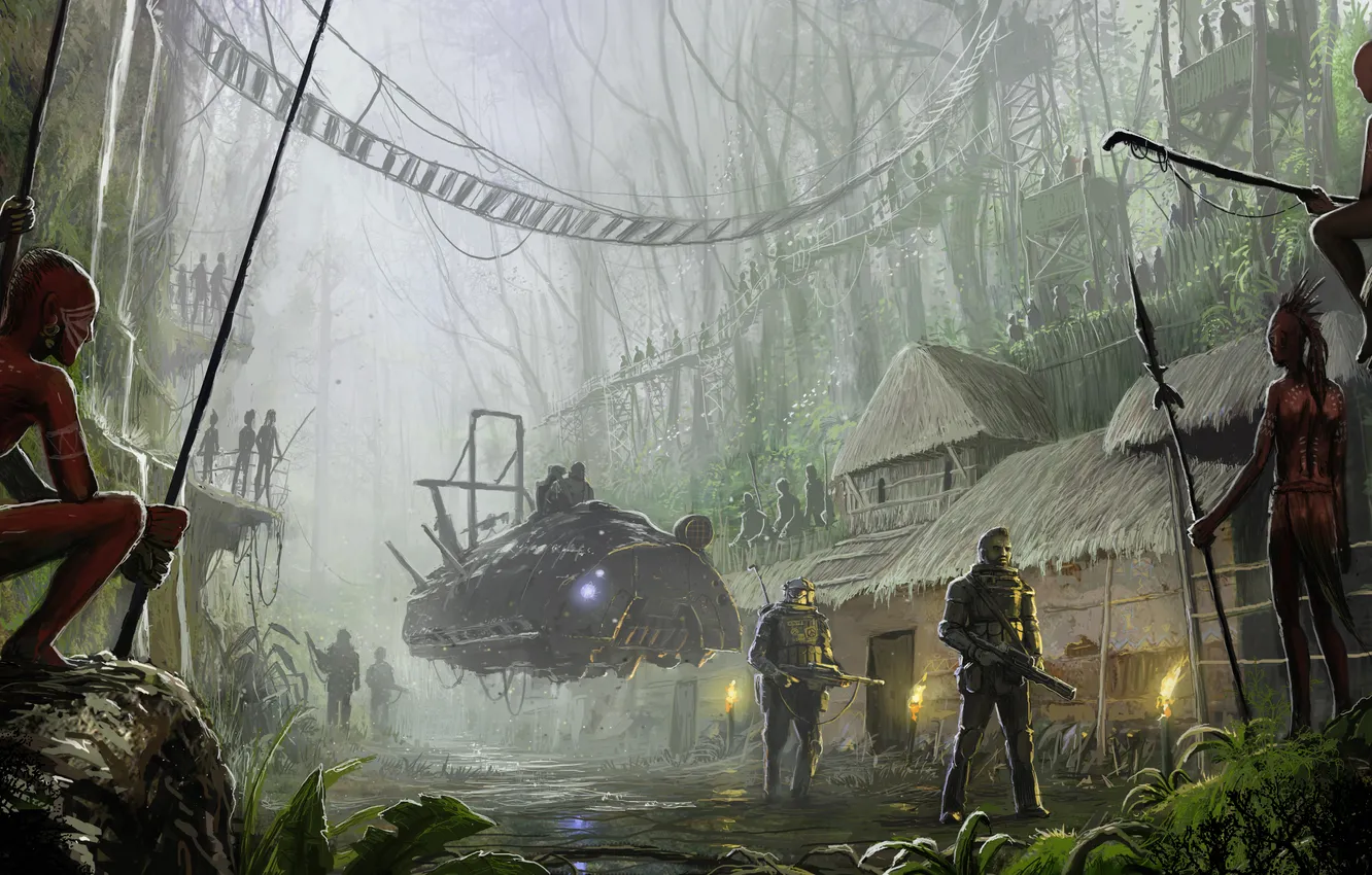 Фото обои человек, деревня, солдат, индеец