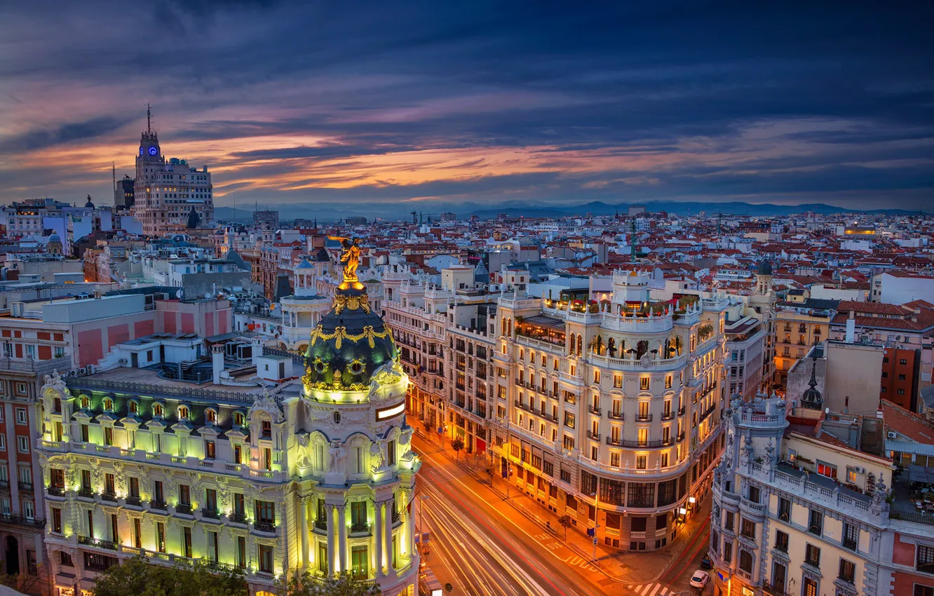 Фото обои улица, здания, Испания, Spain, Madrid, Мадрид, Гран-Виа, Gran Vía