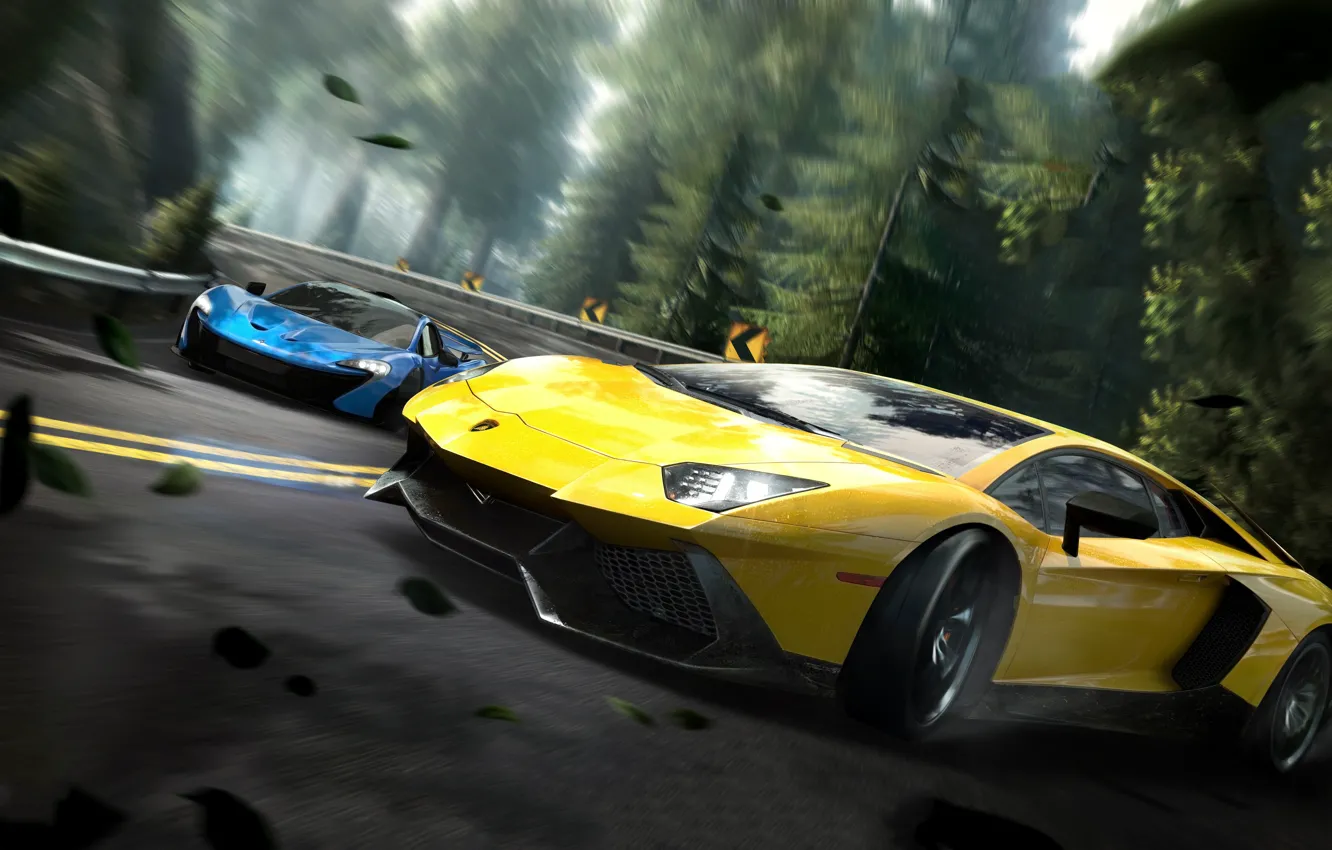 Фото обои гонка, скорость, Lamborghini, NFS, Aventador, Electronic Arts, Need For Speed, McLaren P1