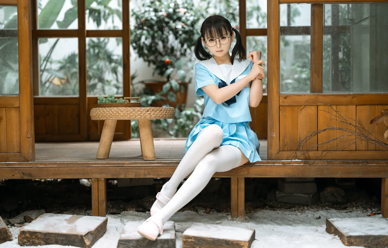 Фото обои Asian, stockings, twintails, model, women, cosplay, Youshui Lingyi