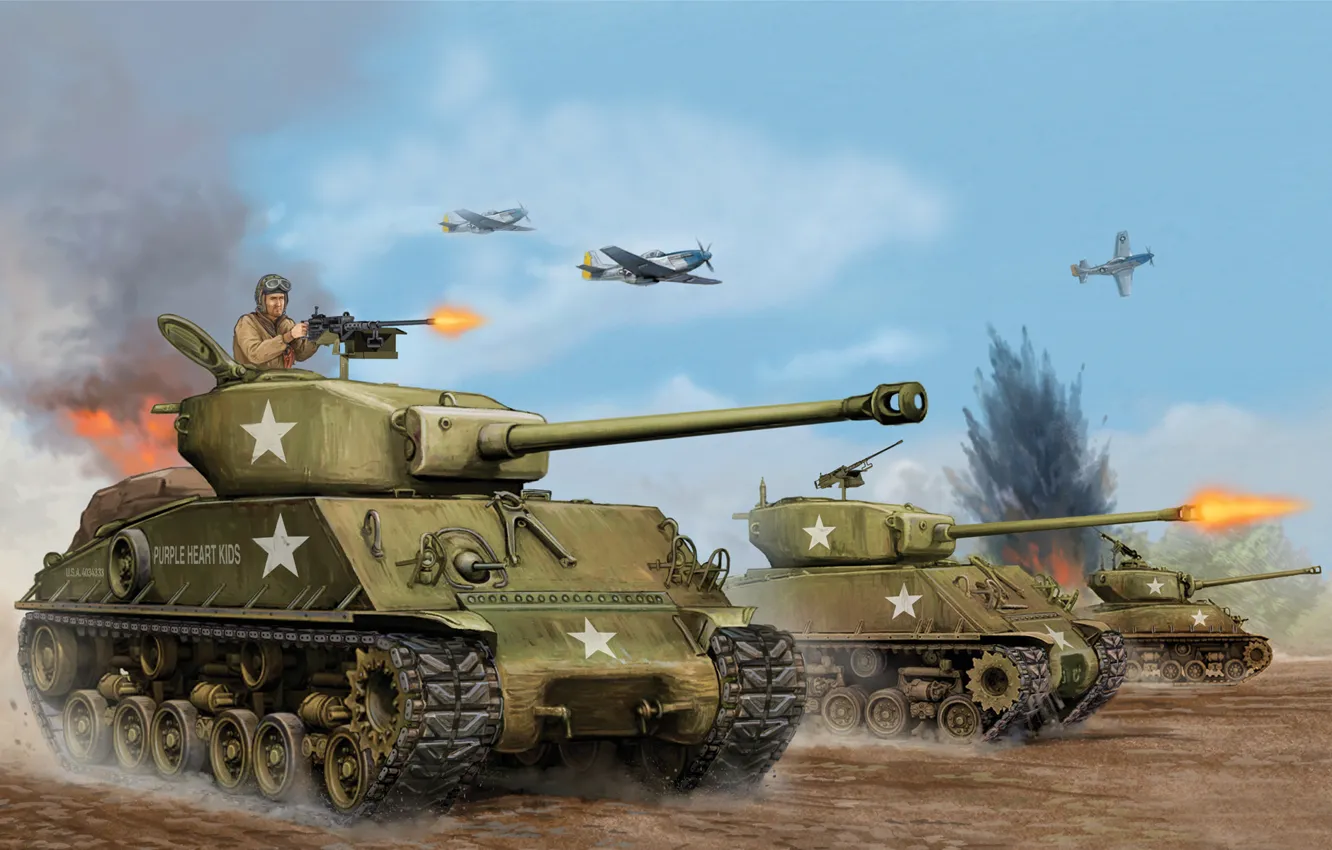 Фото обои арт, танк, USA, game, the, наступление, средний, Sherman