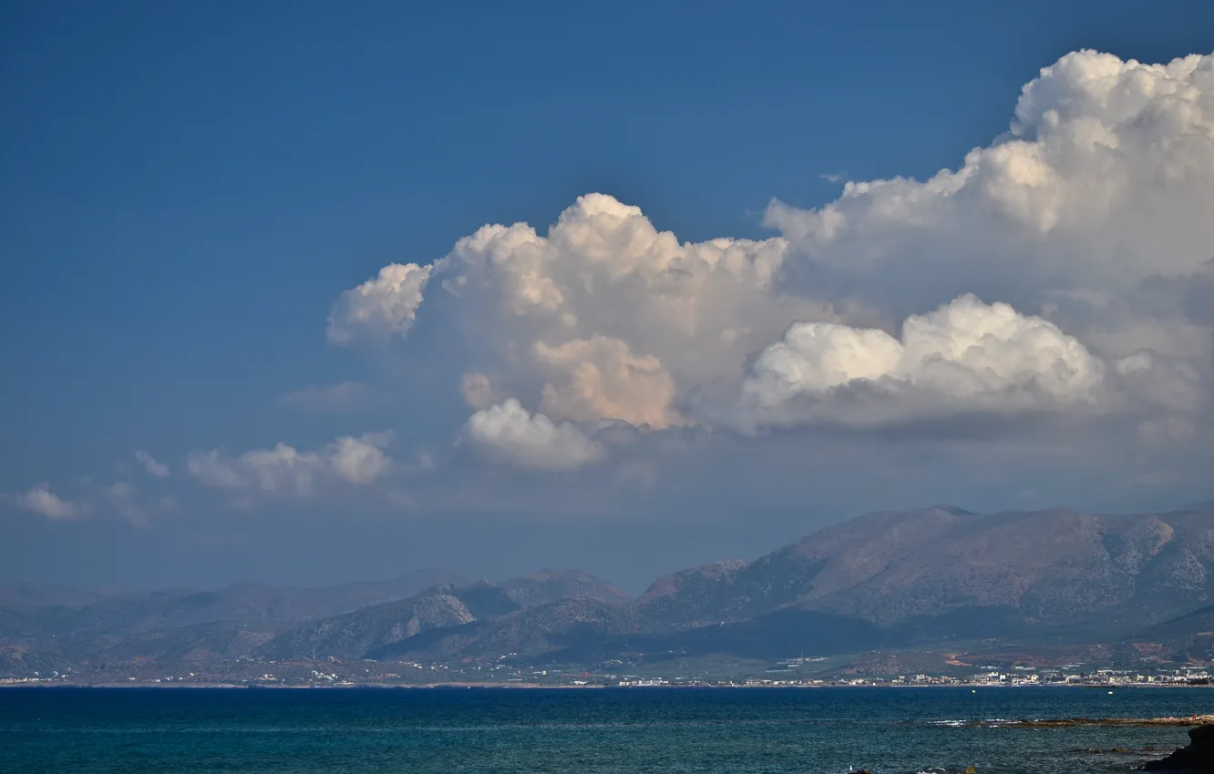 Фото обои море, лето, горы, жара, греция, бирюза, крит