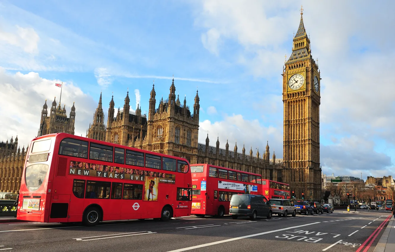 Фото обои city, улица, Лондон, автобус, street, London, England, Big Ben