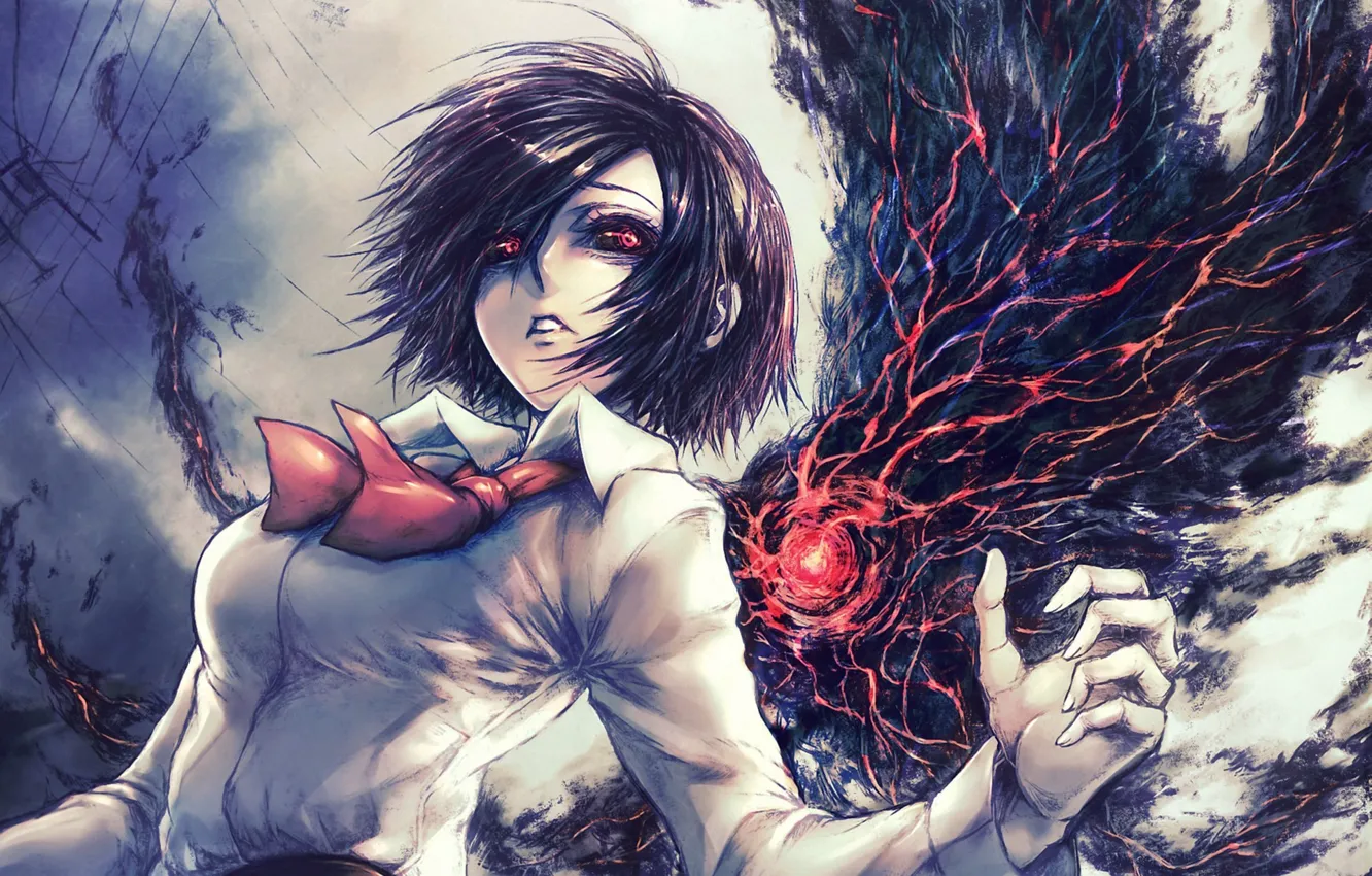 Фото обои глаза, девушка, арт, Tokyo Ghoul, Токийский гуль, Kirishima Touka, упырь, Токийский монстр