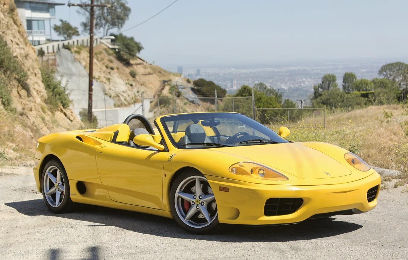 Фото обои желтый, Феррари, Ferrari, 360, передок, спайдер, Spider