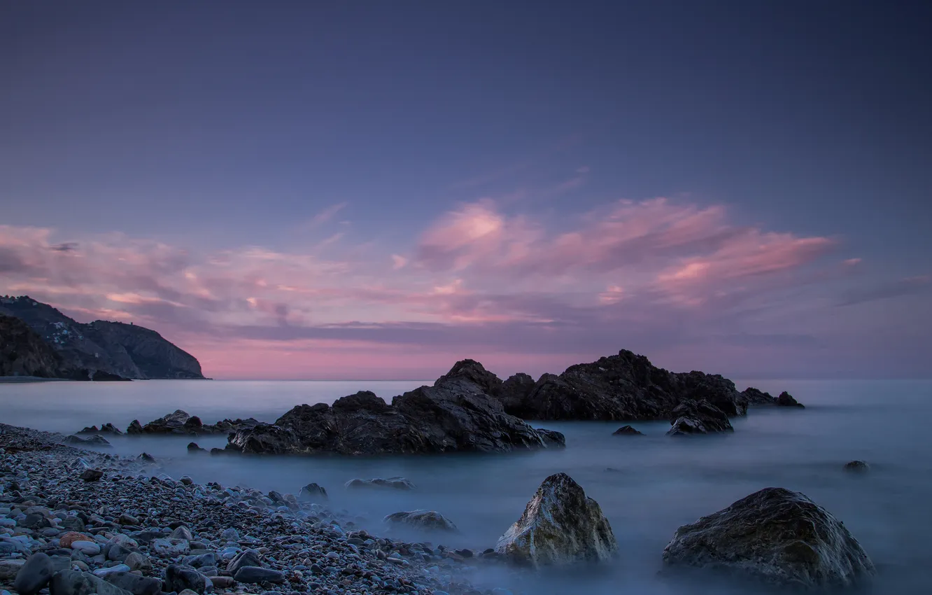 Фото обои природа, камни, океан, скалы, рассвет, берег
