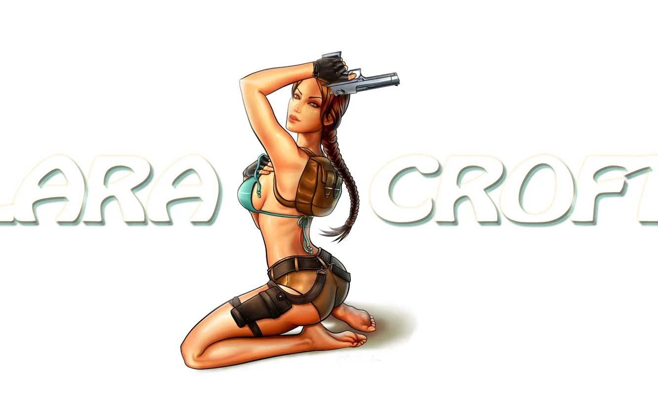 Фото обои взгляд, шорты, Tomb Raider, Лара Крофт, кобура, Lara Croft
