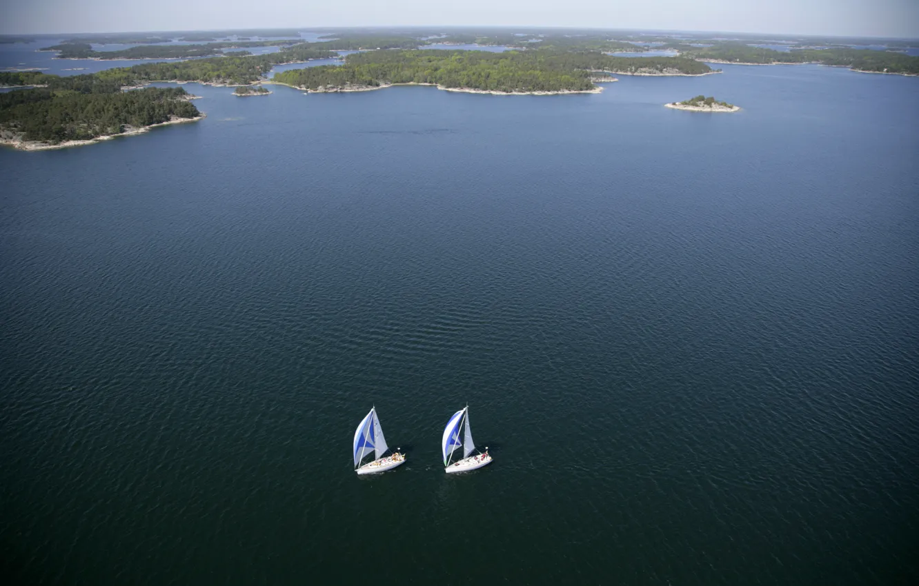 Фото обои океан, остров, яхта, архипелаг