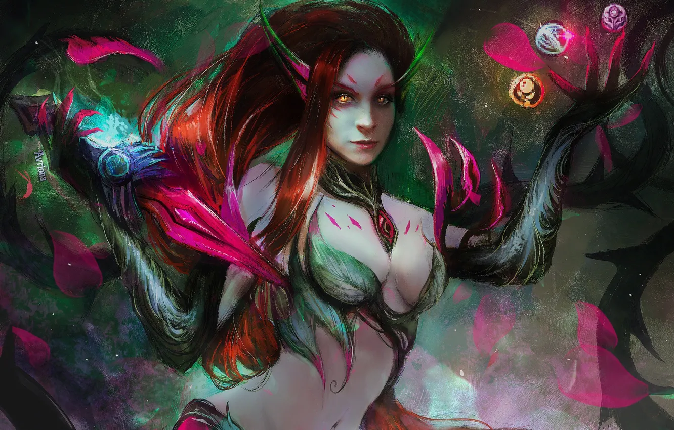 Фото обои девушка, растения, League of Legends, Лига Легенд, Zyra, Зайра, от панда, by panda